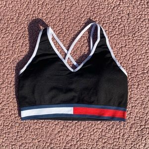 TOMMY HILFIGER Black, White, Red, Blue Sports Bra